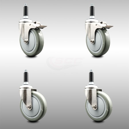 Service Caster 5 Inch 316SS Gray Poly Swivel 3/4 Inch Expanding Stem Caster Lock Brake, 2PK SCC-SS316TTLEX20S514-PPUB-2-S-2-34